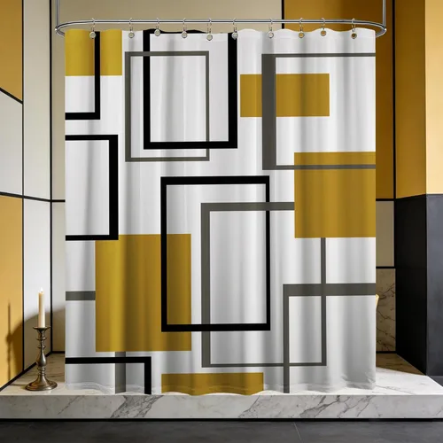 Miniatura 78 de Cortina de Ducha en Blanco y Negro Geométrica Cortinas de Ducha para Decoración de Baños de Hombres Juego de Cortina de Baño en Negro Blanco y Gris