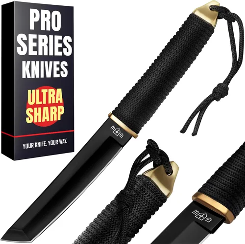 Tanto Cuchillo con funda, más de 3 colores, hoja pulida de espejo de espiga completa fija de 5.9 pulgadas, cuchillos tácticos geniales con mango de