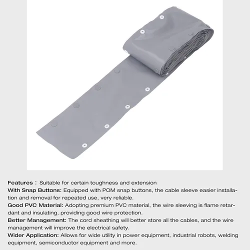 Miniatura 7 de Funda de cable con botón a presión, protector de cable de 0.984 in de diámetro, ignífugo, manga de gestión de cables de PVC, manga protectora