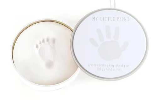 Reece Studio Kit de arcilla para imprimir huellas de bebé en lata, creadores de huellas de mano o pie de recién nacido, caja de recuerdos para bebé,
