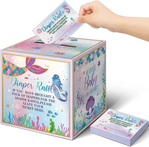 Miniatura 9 de Teling 51 boletos para rifas de pañales con caja de tarjetas, decoración de baby shower, caja de soporte para baby shower, para fiesta de rifas