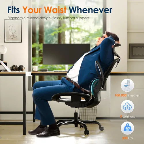 Miniatura 3 de GABRYLLY Silla de oficina ergonómica de malla, silla de escritorio ajustable para el hogar con reposabrazos plegable, reposacabezas 2D, asiento Negro