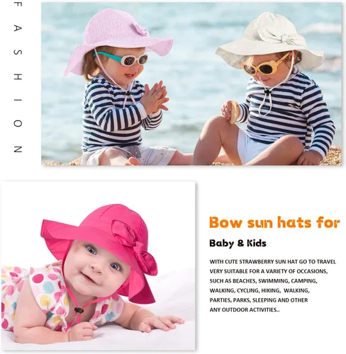 Miniatura 49 de Sombrero de sol para bebé niña con UPF 50+ sombrero de playa ajustable para exteriores con ala ancha