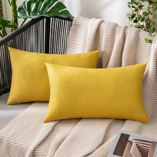 Miniatura 97 de MIULEE Paquete de 2 fundas decorativas para almohadas de exterior, sólidas, impermeables, de lino sintético, estilo granja de jardín, fundas de Óxido