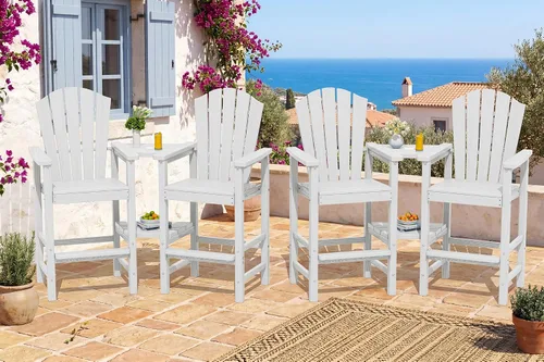 Miniatura 12 de KINGYES Aruba - Juego de 4 sillas Adirondack altas de HDPE con bandejas de conexión dobles, silla Adirondack de altura de barra en relieve para 2