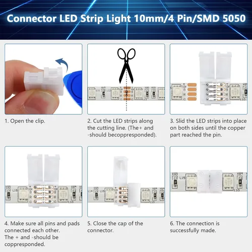 Miniatura 5 de Paquete de 10 conectores de tira de luz LED RGB de 4 pines, terminal adaptador sin soldadura y sin huecos para tiras LED flexibles SMD 5050 RGB