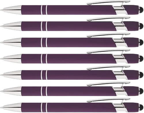 Miniatura 7 de Express Pencils Bolígrafo Rainbow de goma suave al tacto con punta de lápiz capacitivo, un elegante bolígrafo de metal premium, tinta negra, punta