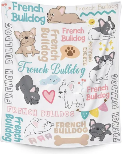 Miniatura 15 de Regalos de bulldog francés para niños, 30 x 40 pulgadas, mantas de bulldog francés tamaño regazo, mantas suaves y peludas con temática de perros