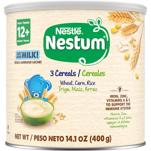 Miniatura 4 de Nestle Nestum - Cereales junior, 3 cereales, trigo, maíz y arroz, hechos para niños pequeños de 12 meses, recipiente de 14.1 onzas (paquete de 3)