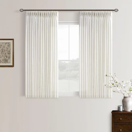 Miniatura 51 de TWODRAPES Cortinas de Lino Plisadas con Pinza Beige Blancas de 54 Pulgadas de Largo 2 Paneles para Comedor Cocina Dormitorio Plisadas Semi