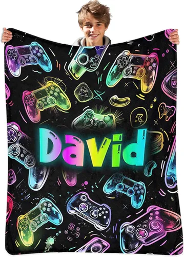 Miniatura 7 de Mantas personalizadas de juegos para niños y niñas con nombre, manta personalizada de control de videojuegos Vedio para sofá, manta suave y de forro