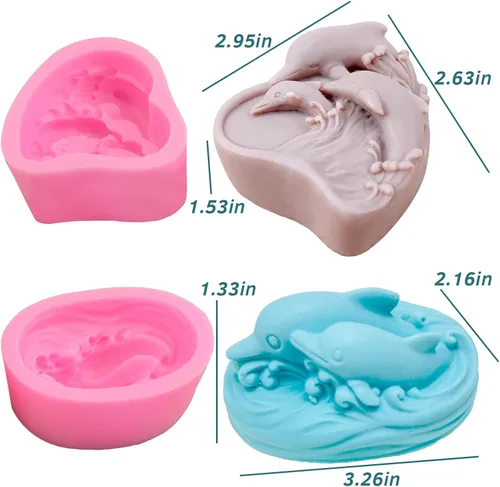 Miniatura 2 de Moldes de silicona para delfín, forma de delfín marino 3D, forma de delfín marino, molde de cera para jabón, resina epoxi marina, fundición de 2