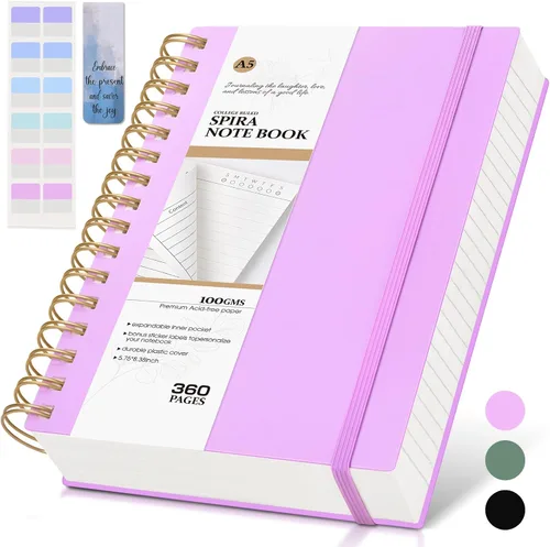 Miniatura 16 de MUAHLIUB Cuaderno de espiral rayado universitario, 360 páginas rayadas gruesas para mujeres y hombres, cuadernos grandes B5 con papel de 100GSM