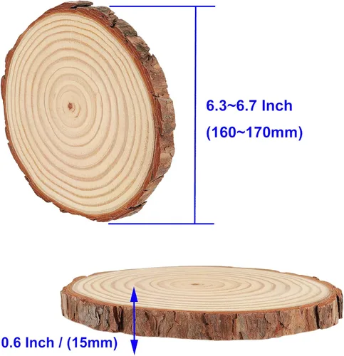 Miniatura 2 de 12 piezas de rebanadas de madera de 6.3 a 6.7 pulgadas para manualidades, rondas de madera sin terminar con corteza, discos redondos de madera