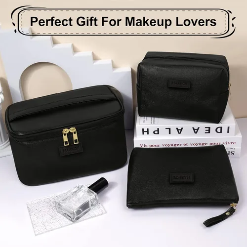 Miniatura 7 de MAANGE Bolsa de Maquillaje - Bolsa de Cosméticos Grande con 2pcs Bolsas de Maquillaje Pequeñas Bolsa de Maquillaje de Cuero Portátil de Viaje Juego