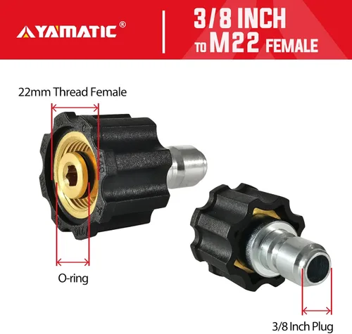 Miniatura 2 de Yamatic Adaptador para lavadora a presión, hembra M22 a enchufe de conexión rápida de 3/8 pulgadas, acoplador de arandela eléctrica, conector rápido