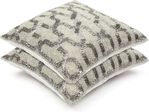 Miniatura 14 de Lightnpro - Funda de almohada hecha a mano con cuentas doradas, 12 x 12 pulgadas, elegante funda de cojín decorativo de acento para sofá, sillón