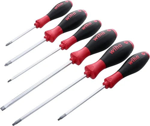 Wiha 30291 SoftFinish - Juego de destornilladores de agarre, ranurado 4.5-6.5mm, Phillips número 1-2 y cuadrada número 1-2, juego de 6 piezas