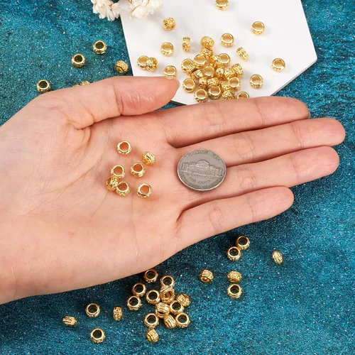 Miniatura 4 de KISSITTY 100 cuentas espaciadoras de Rondelle doradas antiguas con agujero grande de metal, cuentas sueltas de 0.236 pulgadas de diámetro