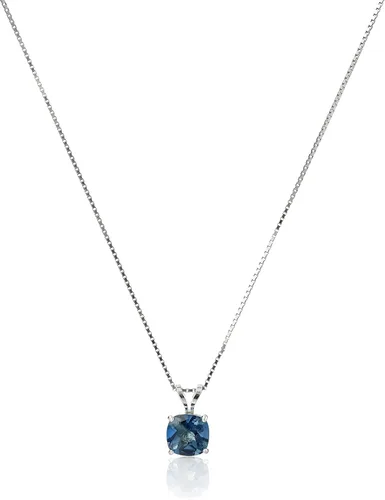 Collar con colgante de piedra preciosa cortada en damero tipo cojín de plata de ley (6 mm), plata de ley, Azul, MCP3240W-SILLBT