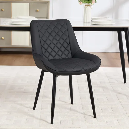 Silla de Comedor, Sillas de Comedor Modernas con Cojines Gruesos, Sillas de Comedor de Cocina y Salón Tapizadas en Cuero Sintético con Patas Negro