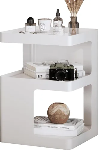 Miniatura 8 de Mesa auxiliar, mesa auxiliar moderna, mesita de noche de metal, mesita de noche, mesa decorativa de 3 niveles con almacenamiento para dormitorio