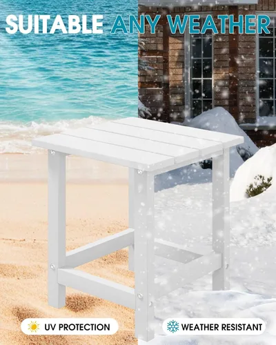 Miniatura 7 de MUCHENGHY Adirondack Mesa auxiliar para exteriores, mesa auxiliar de patio de 14.7 pulgadas, resistente a la intemperie, mesas auxiliares de Blanco