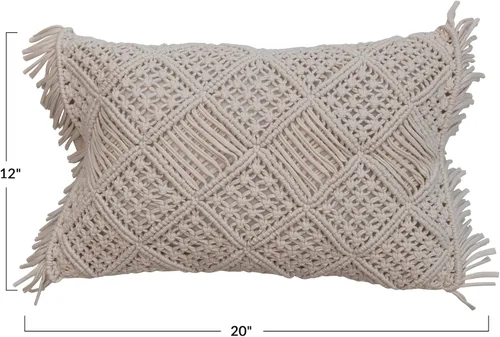 Miniatura 3 de Creative Co-Op Boho - Almohada lumbar de algodón tejido a mano con flecos, color marfil