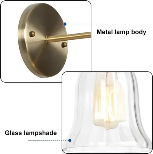 Miniatura 6 de Retro Glass Wall Light Industrial Wall Sconce Farmhouse Wall Lamp, Vintage Wall Mount Lighting Fixture Hardwired Sconces for Living Room Loft Bronze