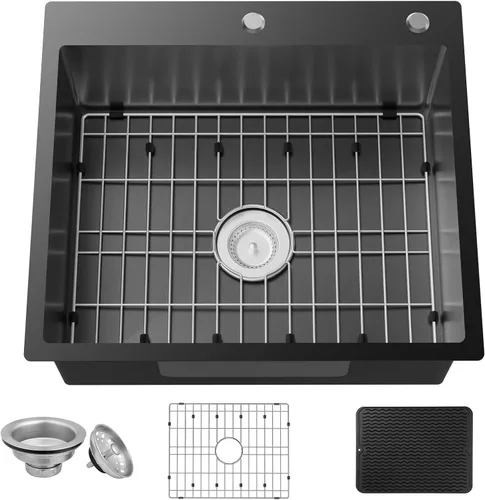 Miniatura 10 de Fregadero de cocina negro, fregadero de barra de acero inoxidable de 15 x 17 pulgadas, fregadero de cocina pequeño, elección ideal para espacios