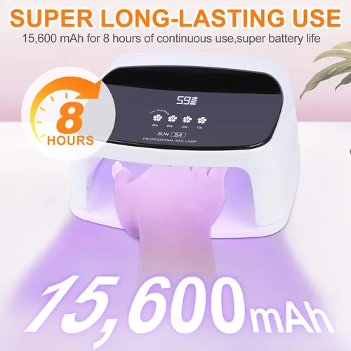 Miniatura 6 de Lámpara de uñas UV, 288 W, 8 horas, súper duradera, 15600 mAh, profesional, inalámbrica, lámpara LED UV para uñas, 66 cuentas de lámpara con sensor
