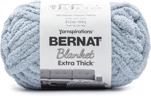 Bernat - Hilo para manta extra grueso color niebla azul - 1 paquete de 21.12 oz/598.74 g - 100% poliéster - #7 Jumbo - 72 yardas - Hilo grueso para