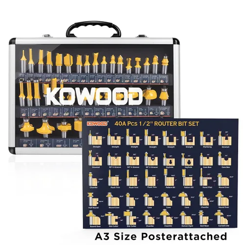 Miniatura 6 de Juego de 40 brocas para enrutador, vástago de 1/2 pulgada, kit de brocas para enrutador experto 40A.