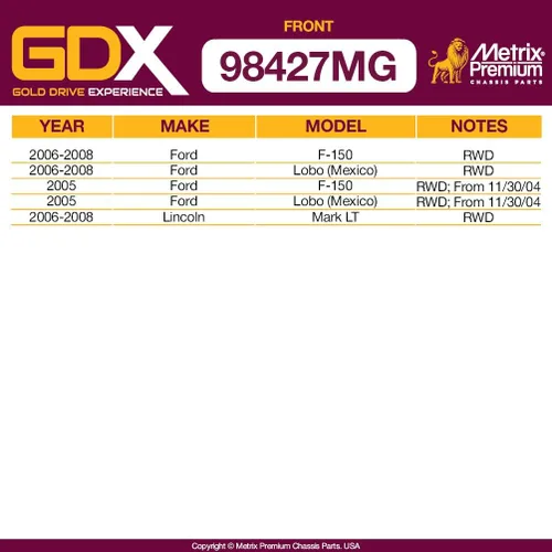 Miniatura 2 de Metrix Premium Chassis Parts GDX - Kit de Enlaces de Barra Estabilizadora Delantera de 2 Piezas Compatible con Ford F-150 RWD 05-08, 05-08 Lobo