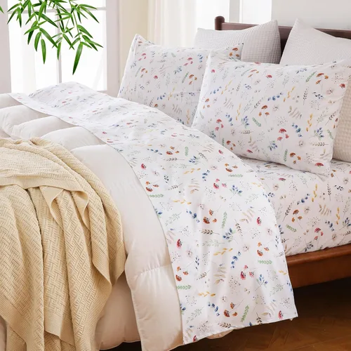 Miniatura 10 de MEISHANG Juego de sábanas tamaño individual, sábanas florales ultrasuaves de microfibra cepillada, sábanas florales de 1800 hilos con certificación