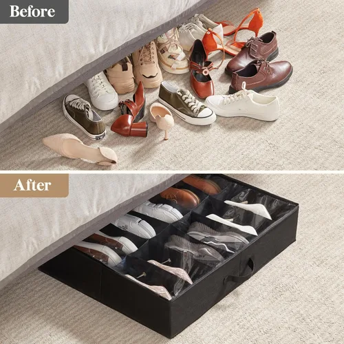 Miniatura 6 de Lifewit Organizador de almacenamiento de zapatos debajo de la cama, paquete de 2 (12 celdas de zapatos), caja de contenedores de tela de perfil