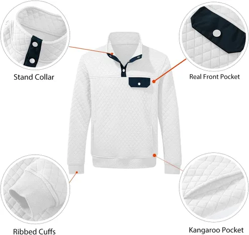 Miniatura 3 de JMIERR Sudadera acolchada para hombre, casual, de manga larga, cuello alto, con botones