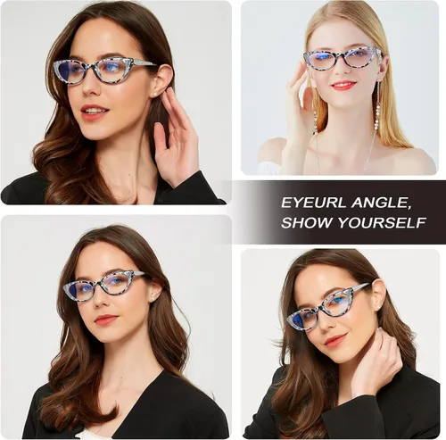 Miniatura 6 de EYEURL Gafas de lectura de ojo de gato para mujer, bloqueo de luz azul, paquete de 4 unidades, para lectura de computadora, bisagra de resorte 1.25