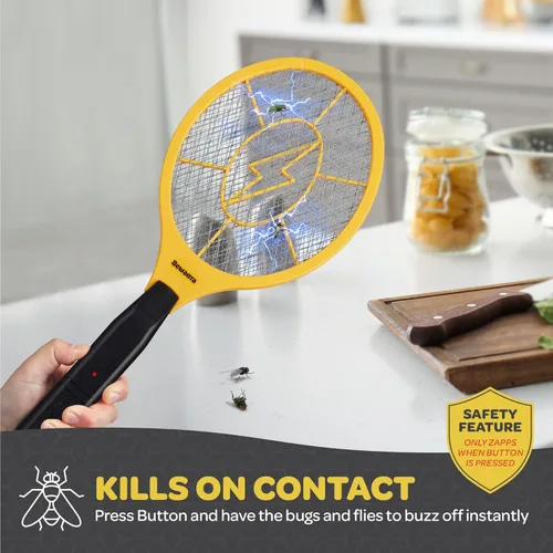 Miniatura 3 de Raqueta Matamoscas Eléctrica de Mano Zapeador de Insectos para Interiores/Exteriores - Potente 1500 Voltios Instantáneo Moscas/Insectos y Mosquitos