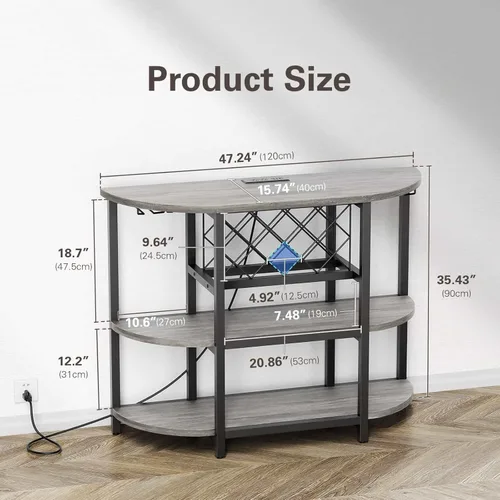 Miniatura 3 de Zarler Carrito de bar con toma de corriente fácil de montar, gabinete de bar LED para el hogar, para licor, 47.3 pulgadas de largo x 15.8 pulgadas