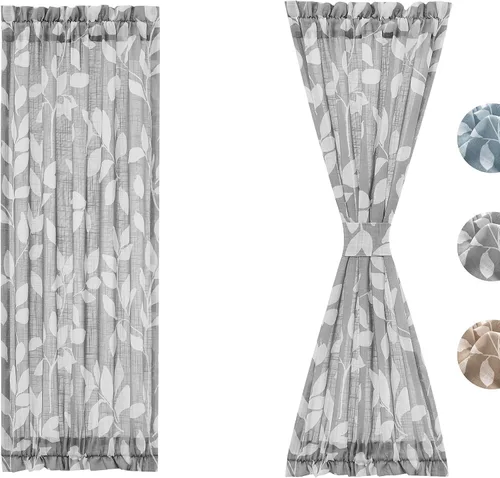 Miniatura 9 de Treatmentex Paneles de puerta francesa con luz lateral azul y blanca de 40 pulgadas de largo, estampado de hojas largas, cortinas de ventana