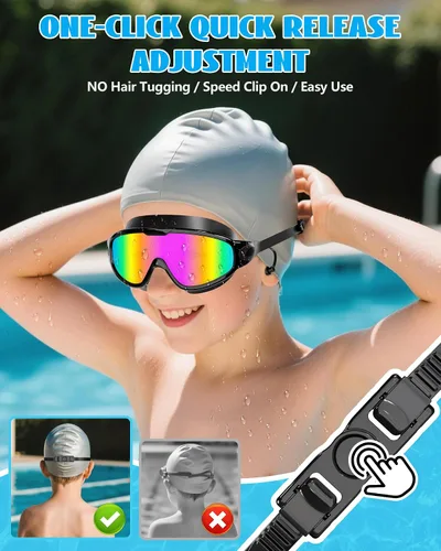 Miniatura 5 de Aegend Nuevo paquete de 2 gafas de natación de visión amplia para niños, gafas antivaho/anti-UV sin fugas con tapones para los oídos para niños de 3