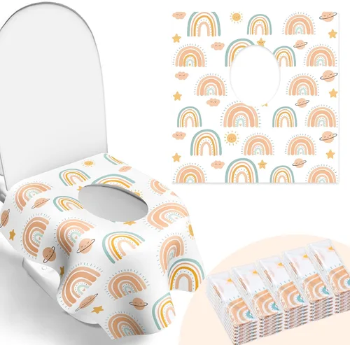 Miniatura 8 de 30 paquetes de cubiertas desechables para asiento de inodoro, para niños y adultos, envueltas individualmente para viajes, grandes cubiertas