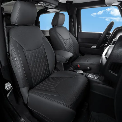 Miniatura 10 de GIANT PANDA Jeep Wrangler 4 puertas JK 2008-2010, juego completo de fundas de asiento para Unlimited Sahara Sport Rubicon X de piel sintética Negro