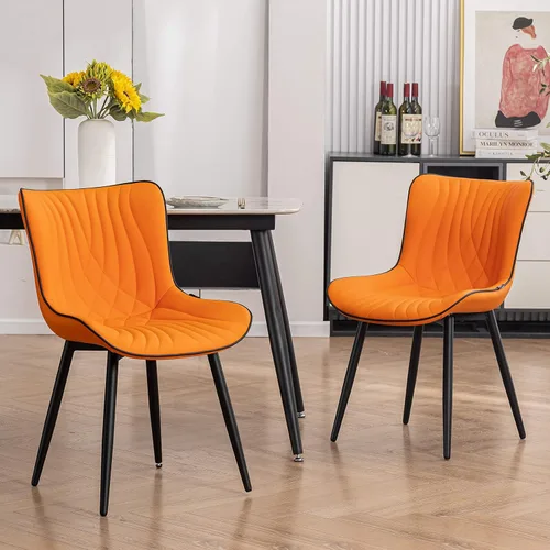 YOUTASTE Juego de 2 sillas de comedor, modernas de mediados de siglo, tapizadas de piel sintética, con patas de metal negro, silla decorativa sin
