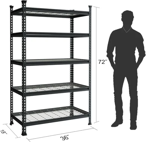 Miniatura 3 de WORKPRO Estantería metálica de 5 niveles para garaje, 36 pulgadas de ancho x 18 pulgadas de profundidad x 72 pulgadas de alto, estante de Negro