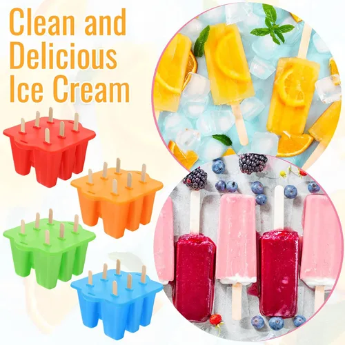 Miniatura 5 de Hoolerry Juego de 4 moldes de silicona para paletas de hielo, moldes reutilizables para helado con 200 palos de madera, máquina de reventar de fácil