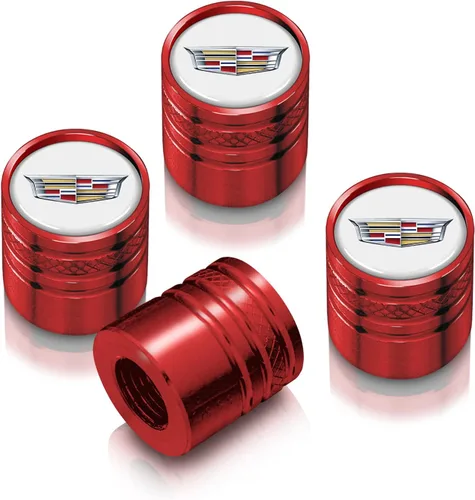 Miniatura 5 de iPick Image Tapones de vástago de válvula de neumático de aluminio de alta calidad para Cadillac Crest Logo en blanco sobre plateado, con licencia