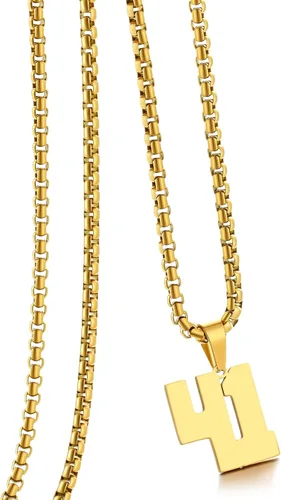 Miniatura 22 de Collar de Número Dorado para Hombre, Cadena de Acero Inoxidable con Colgante de Número para Atletas, Joyería Deportiva Personalizada para Niños