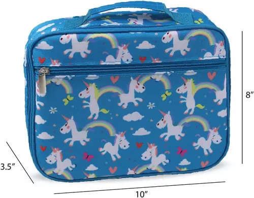 Miniatura 4 de Fiambrera térmica suave con aislamiento térmico, bolsa de comida para niños pequeños, preescolar, con cortador de sándwich en unicornios azules